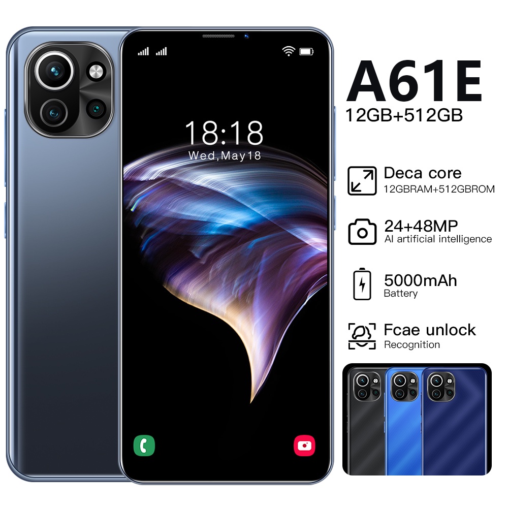 Ponsel Pintar Baru A61E hp murah RAM 16 GB + ROM 512 GB smartphone 6.7inci 5G Android handphone 5800