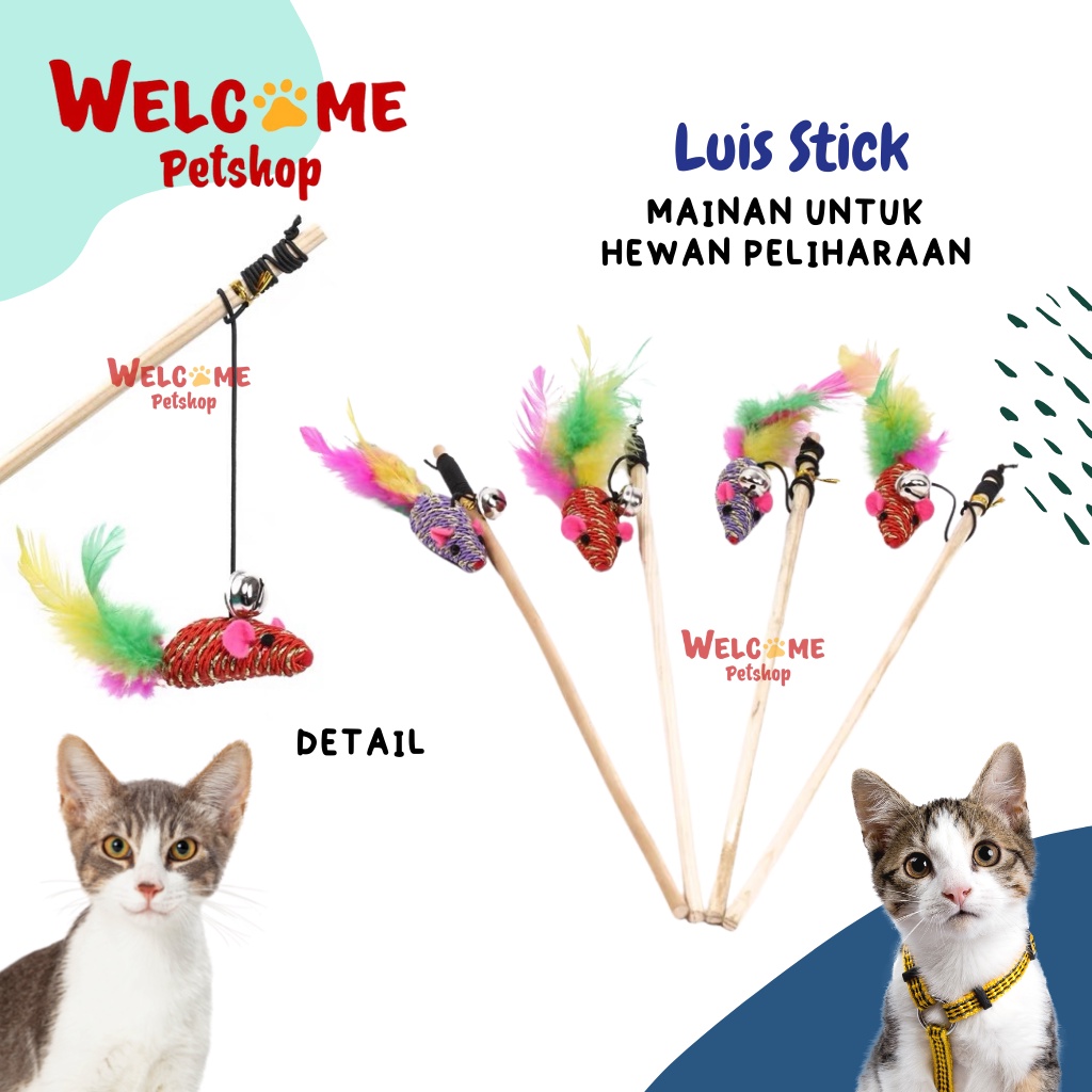 Luis Stick Mainan Tongkat Kucing Tikus Kerincing Bulu Kayu Cat Chaser