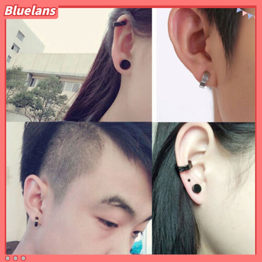 Bluelans 1Pc Men Titanium Steel Round Non-Pierced Ear Cuff Clip Earring Pendant Club