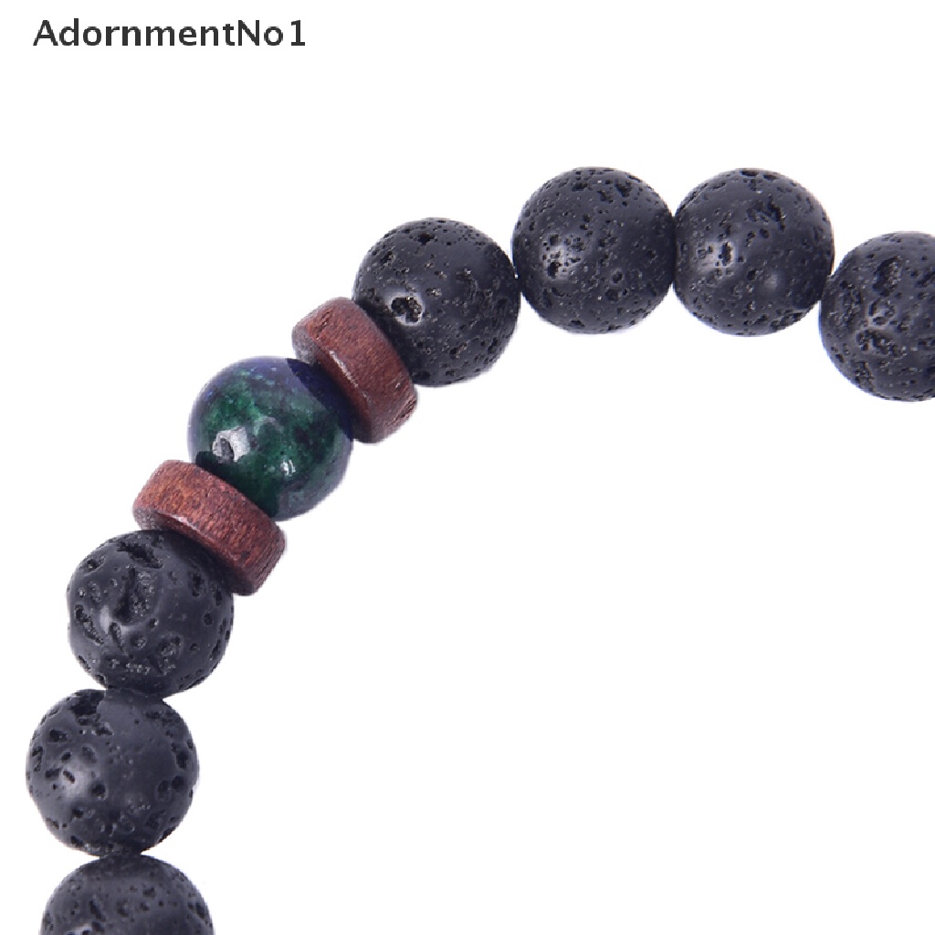 (AdornmentNo1) Gelang Tangan Manik-Manik Batu Lava Rock Chrysocolla Untuk Pria / Yoga