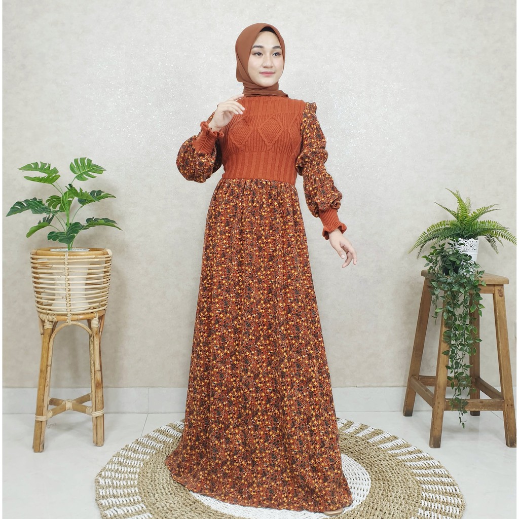 Dress Panjang Gamis Import Rajut Kombi Codoray Premium Panjang 138cm 2015#