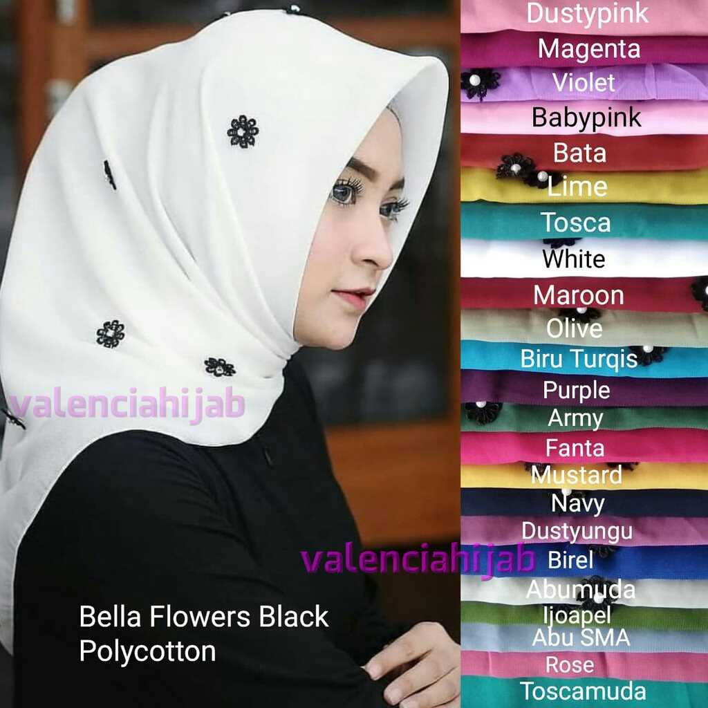Hijab Jilbab kerudung segiempat  Black Jasmine Mutiara Square POLLYCOTTON VALENCIA