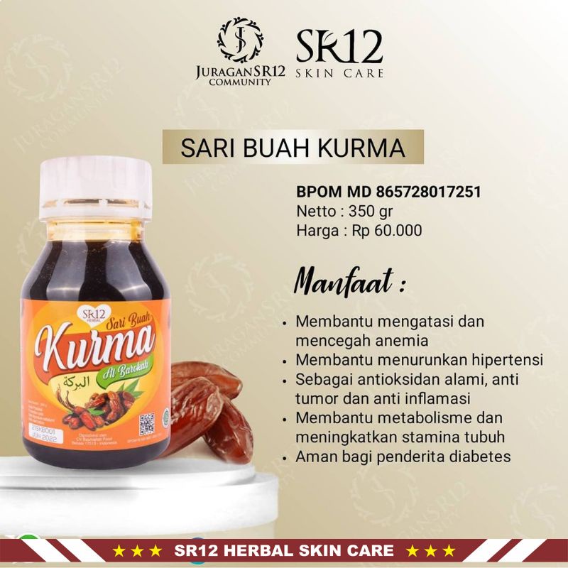 Sari Kurma SR12 | Sari Buah Kurma Al Barokah SR12 Herbal | Minuman Herbal SR12 | Daya tahan tubuh