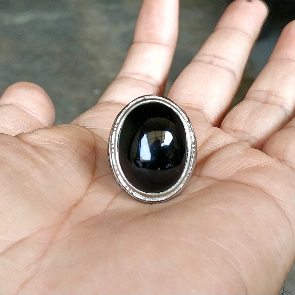 NATURAL KECUBUNG TANDUK CINCIN BATU AKIK HITAM PEKAT