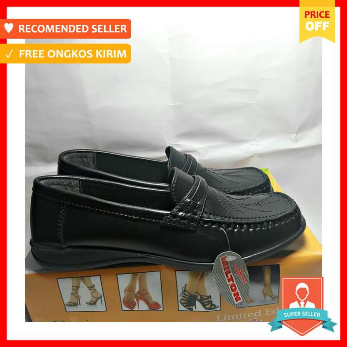 Sepatu Wanita Slip On Milton Hitam Sepatu Kerja Ivory, 40
