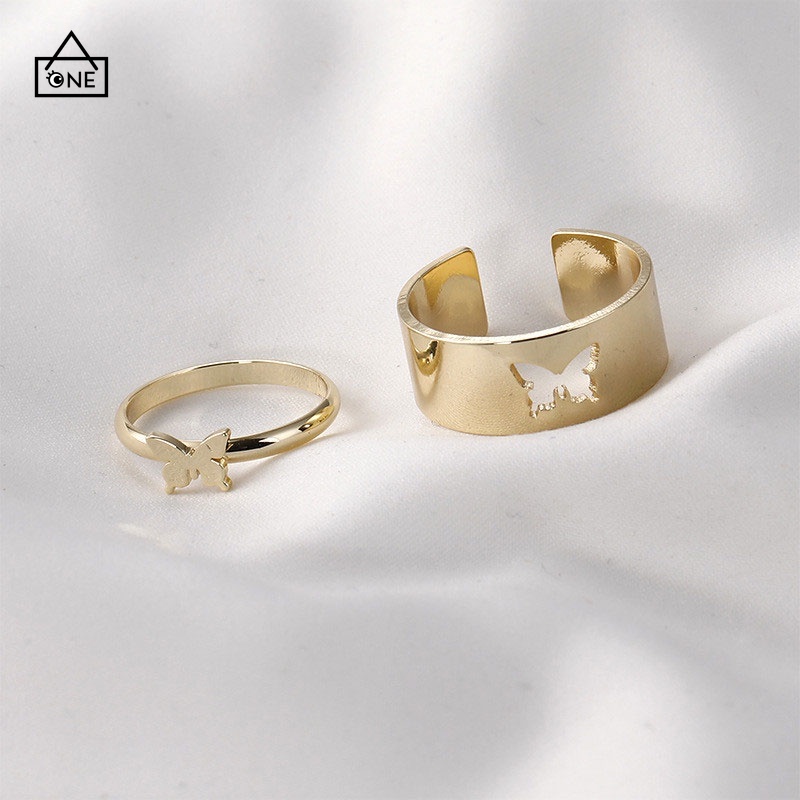 COD❤【stock】 2pcs cincin korea cincin couple emas murah cincin kupu Kupu hollow retro cincin aksesoris