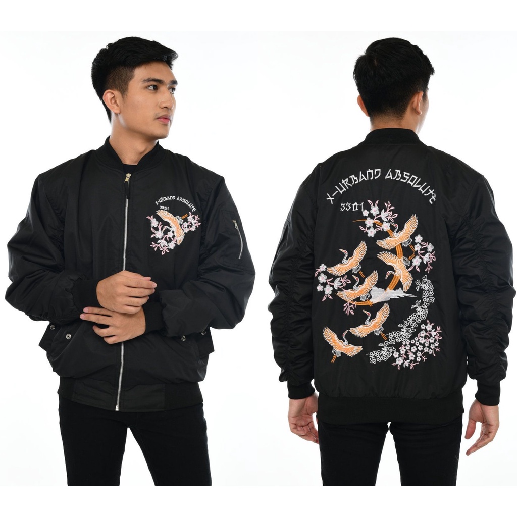 Dhozen Jaket Bomber Sukajan Pria A079 - Hitam-Hijau