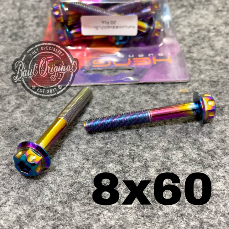 Baut probolt 8x60 rainbow gs1 drat 12 panjang 6 cm ori heng thailand