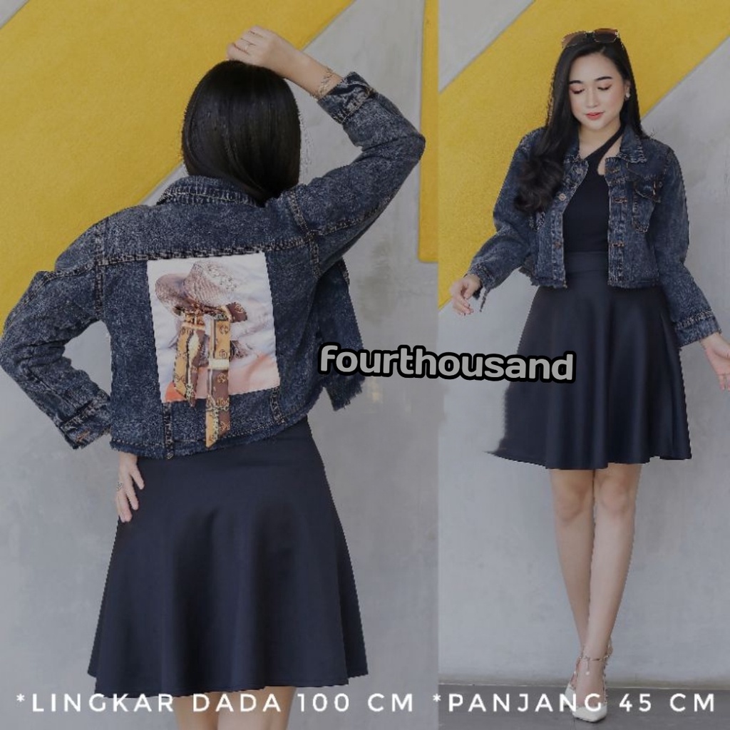 Jaket Jeans Dewasa Perempuan import Pita belakang 3D