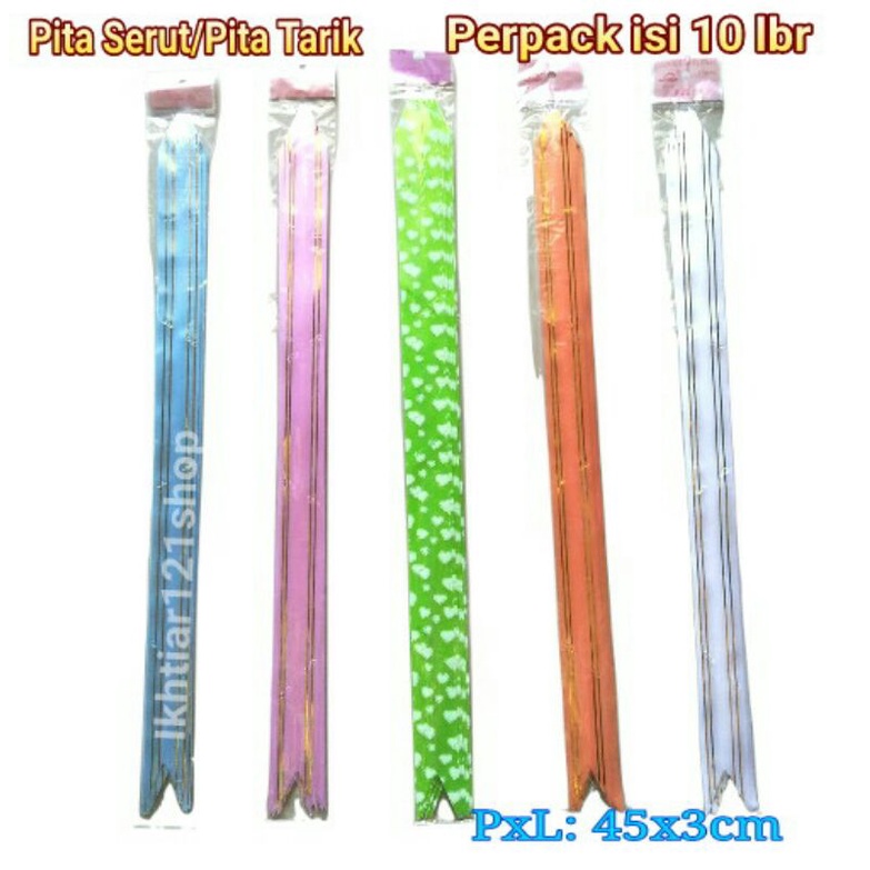 

Pita Tarik/Pita Serut/Pita Hias Kado Parcel Warna Motif Random perpack isi 10 pcs