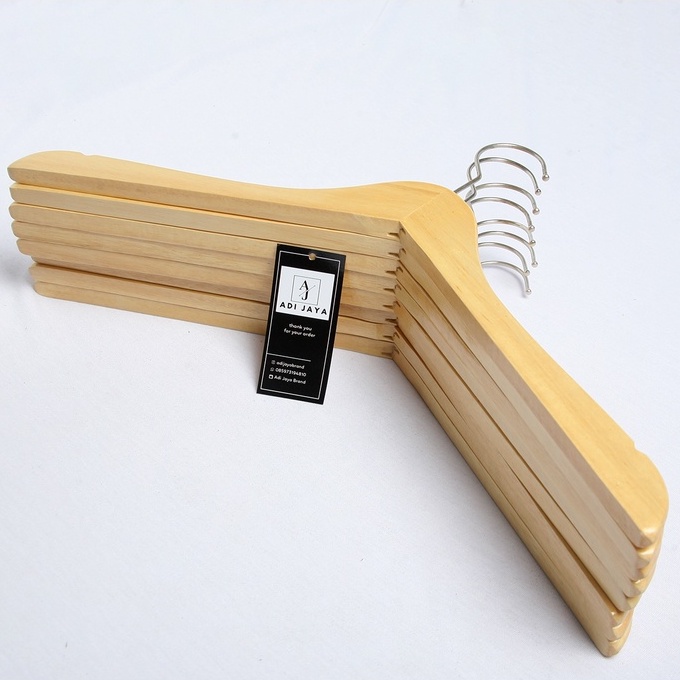 (12 PCS / 1 LUSIN) HANGER KAYU NATURAL KUALITAS PREMIUM / GANTUNGAN BAJU KAYU PREMIUM - DEWASA