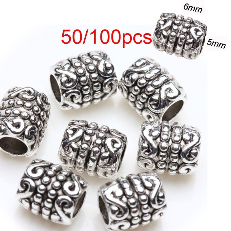 50/100Pcs European Silver Plated Loose Spacer Beads Charms Jewelry Making DIY 7*3 mm