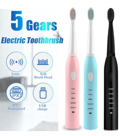 Sikat Gigi Elektrik Electric Toothbrush USB Charger Sonic Vibration Murah Import