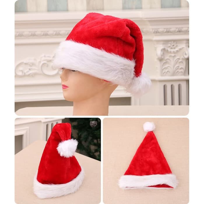 XHA-BB Topi Natal Dewasa Merah Bulu Panjang Santa Claus