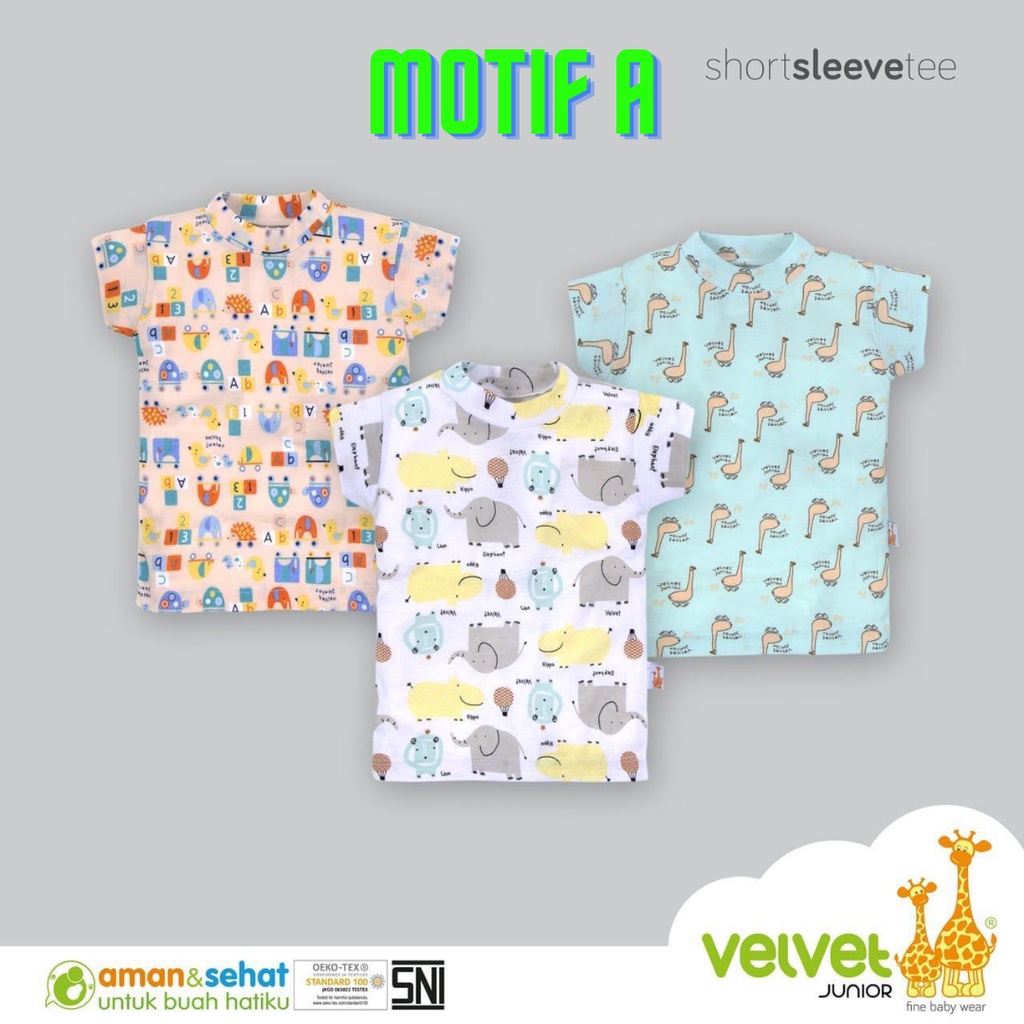 Velvet Junior Kaos Pintar Atasan Kaos Oblong Kaos Pendek Bayi Adem SNI 3 pcs