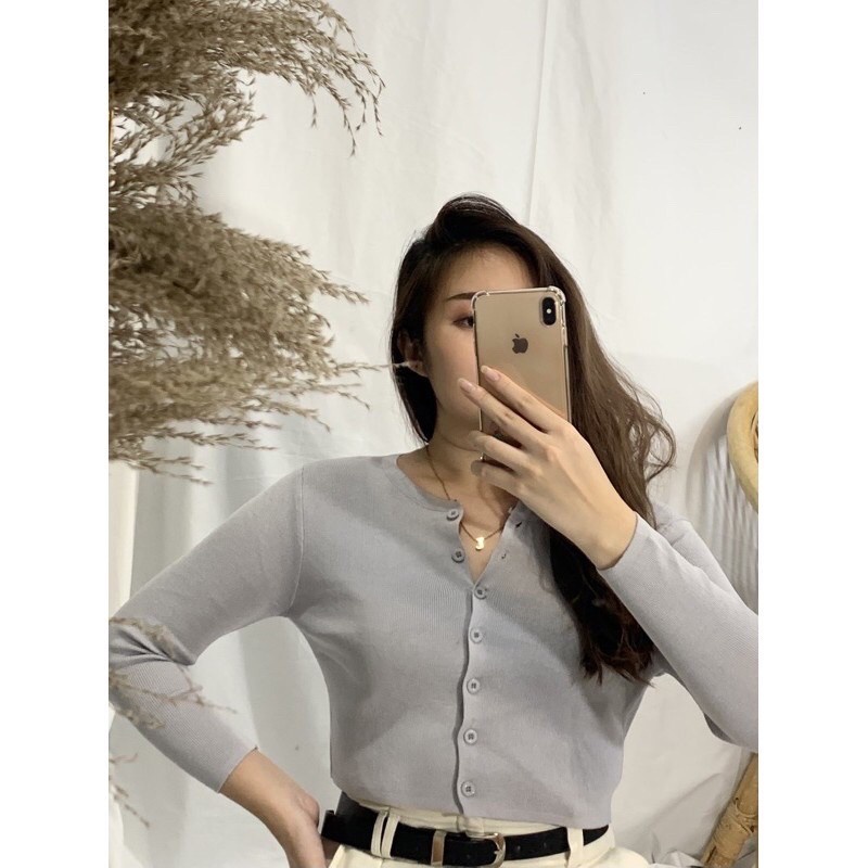 BEFAST - ZEC OOTD Wanita Blus ICHA / RJT Milenia Crop Top Rajut 7 Kancing / Blouse Rajut / Blouse Polos Lengan Panjang / Blouse Crop Casual / OOTD Wanita Remaja Ala Style korean / Blouse Crop Trendy