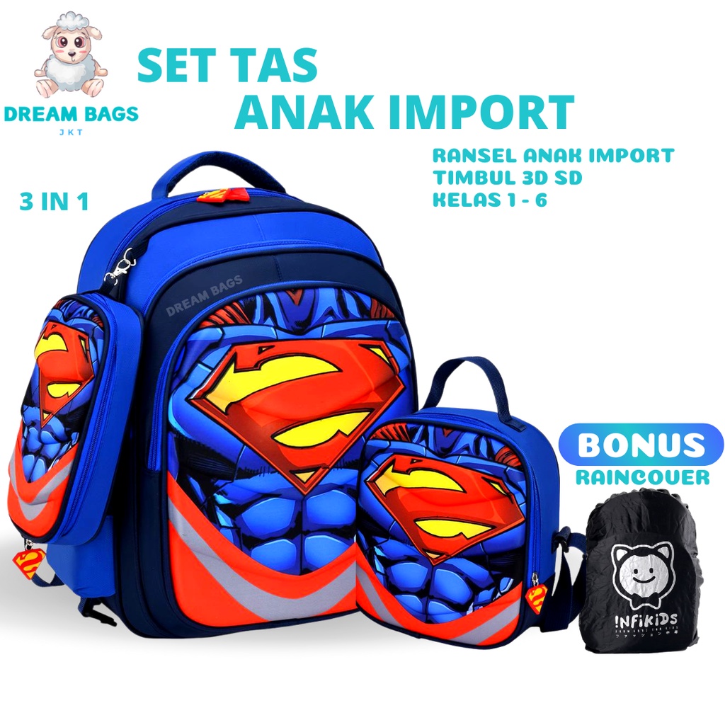 DREAM BAGS 3in1 Tas Ransel Anak Sekolah Import Laki Laki Ukuran SD Tas Anak Cowok