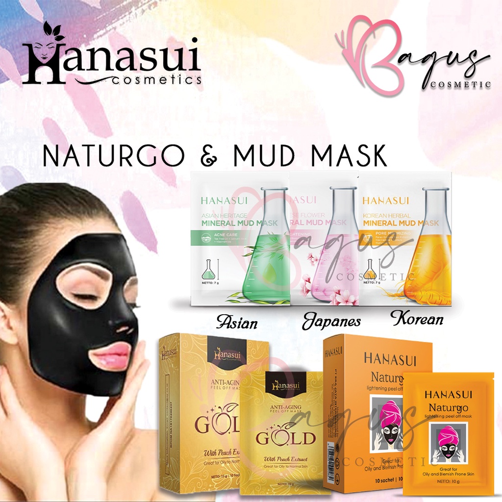 ⭐ BAGUS ⭐ [SACHET] HANASUI NATURGO BLACK / GOLD / MUD MASK |  Masker Lumpur / Anti Aging