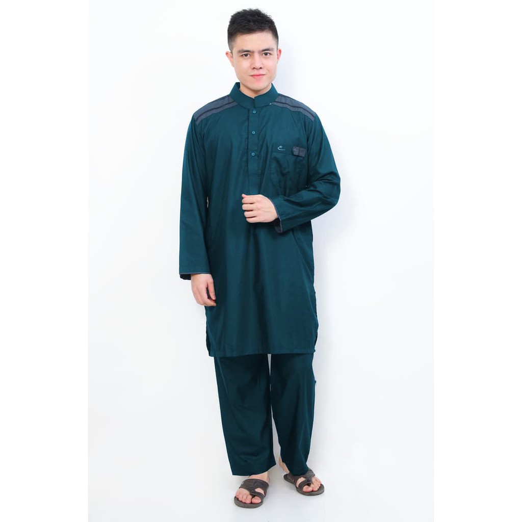 Setelan Muslim Gamis Pria Cordova Biru Toska List Biru Tua AL-ISRA