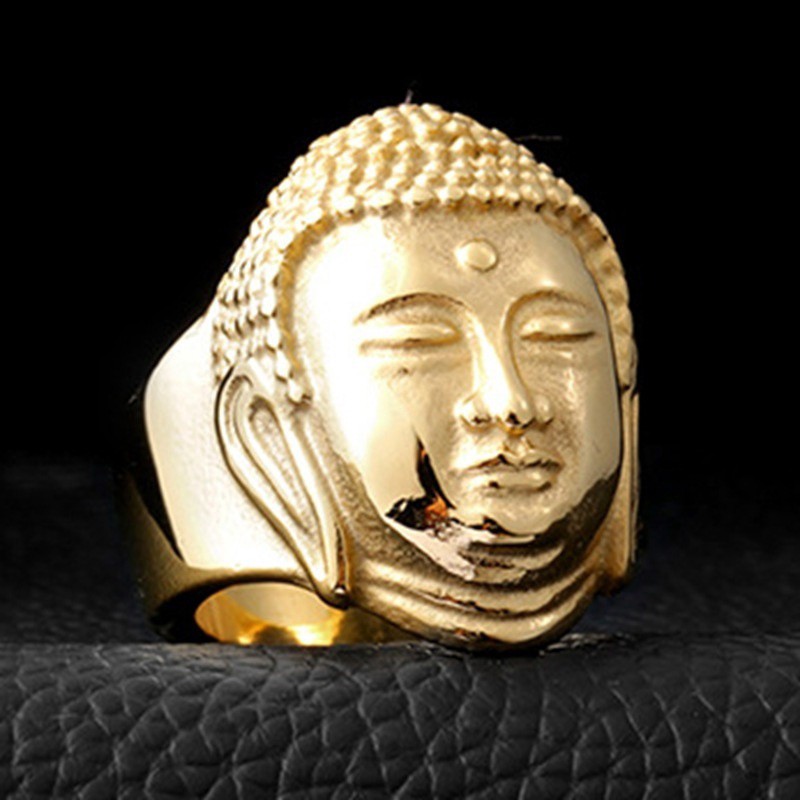 Cincin Pria Motif Uman Buddha Gaya Punk