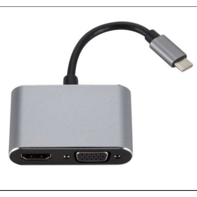 CONVENRTER USB TIPE C TO HDMI DAN VGA ADAPTER 2IN1 TIPE MACBOOK