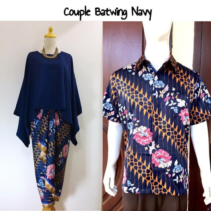 Setelan Kebaya Couple Batwing / Kalong JUMBO Navy Dan Warna Lain