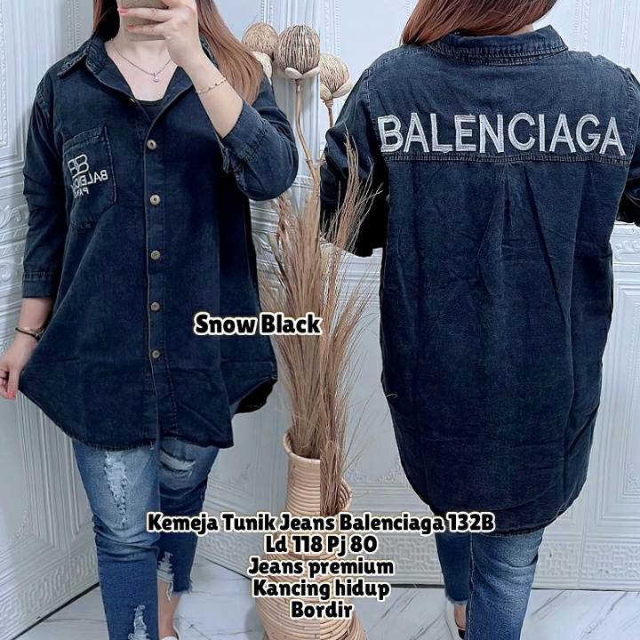 Yoirashoppu 220522 - WF Kemeja Tunik Jeans Balenciaga 132B Snow Black Detail di pict