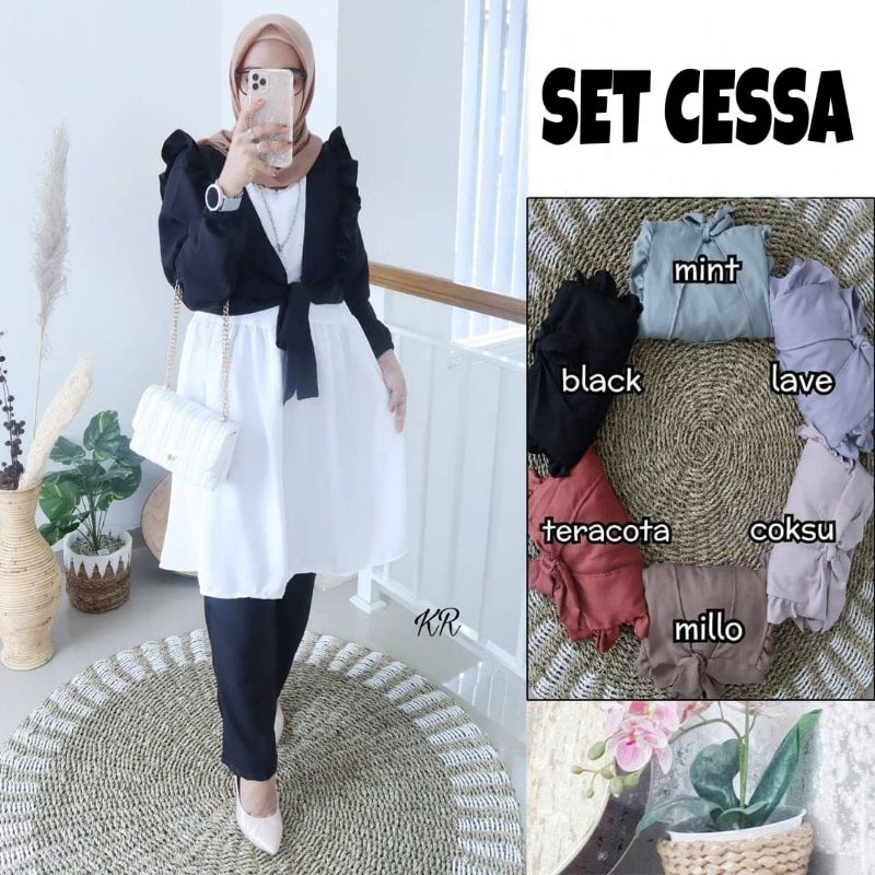 SET CELANA FASHION CESSA 3in1, MOSCREPE PREMIUM, GAMIS HIJAB MUSLIM, OUTER SETELAN