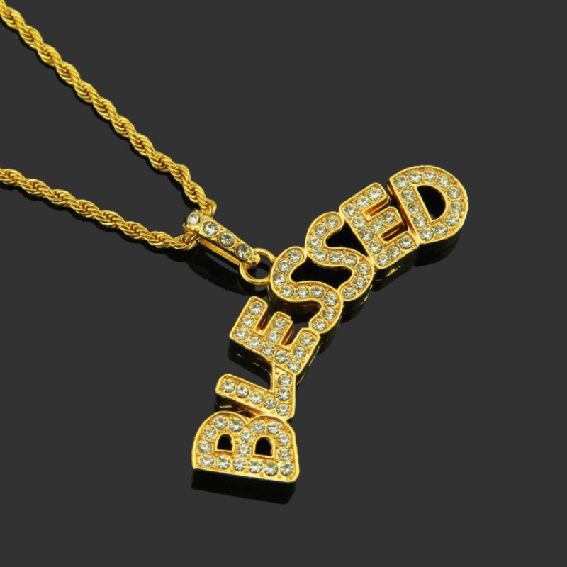 Kalung Liontin Huruf Aksen Zircon Gaya Hip Hop Rock Untuk Pria