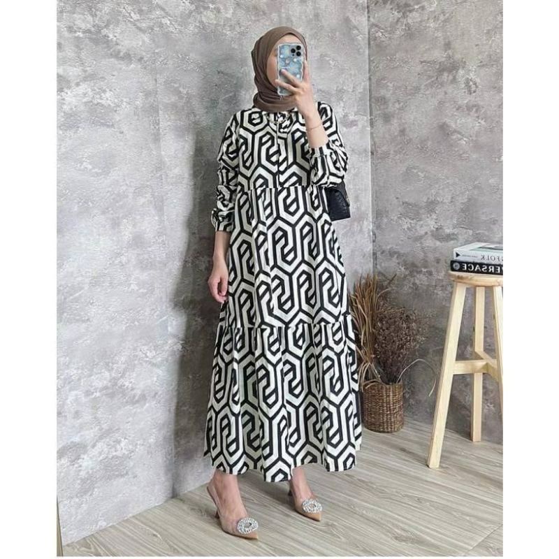 Midi Dress Zahra Wanita Muslim Rayon Premium Viral Terbaru