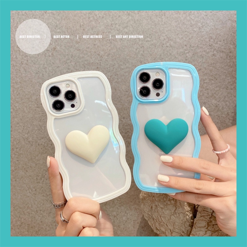 2 IN 1 Case Transparan Motif Hati 3D Warna Macaron Untuk Iphone 7 8 PLUS X XR XS 11 12 13 PRO MAX