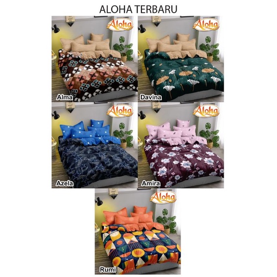 Bedcover Aloha King Fitted Ukuran 180x200 cm Kualitas Premium