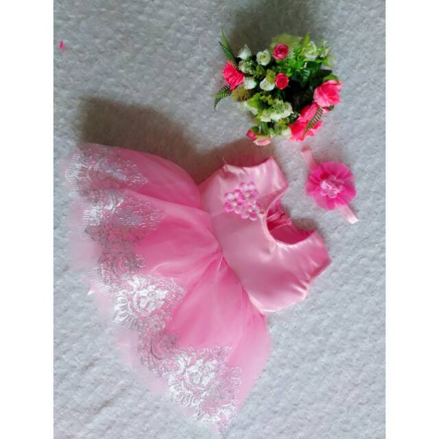 Baju pesta anak hiasa renda mewah free bando sesuai persediaan