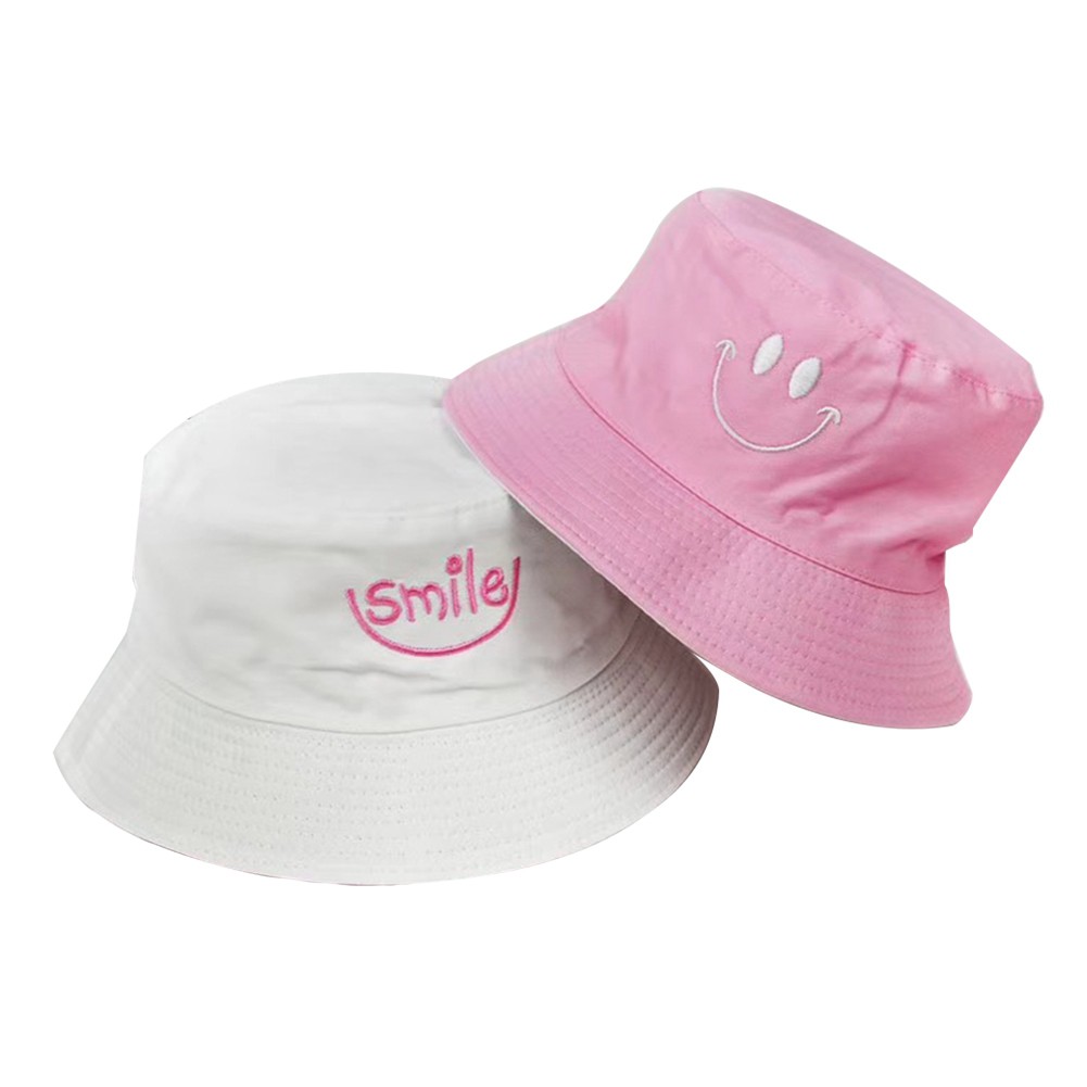 CUCI GUDANG - BEST QUALITY Topi Bucket Wanita/Topi Wanita PRIA Motif Smile Bisa Bolak Balik (COD )