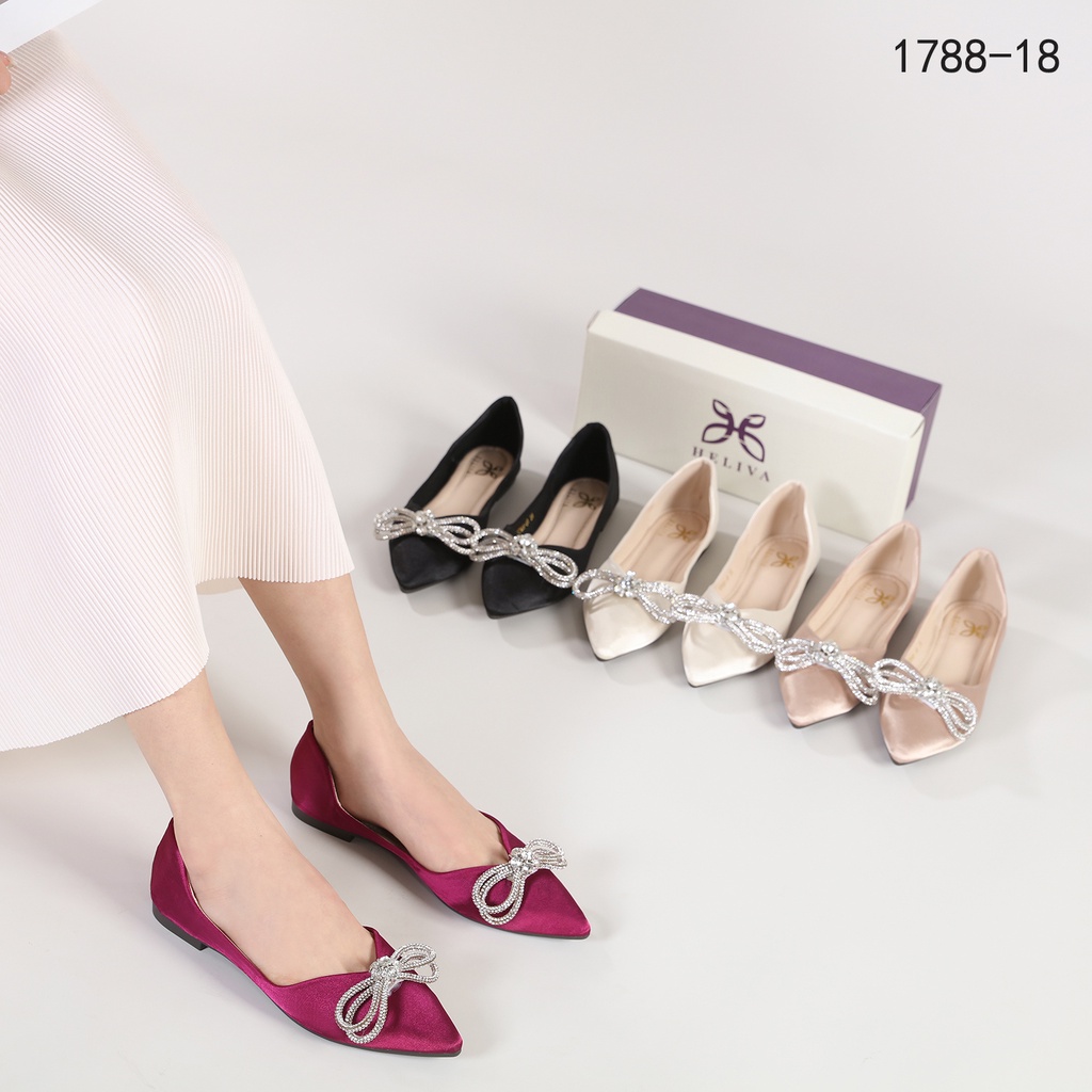 HELIVA BELLA Sepatu Flat Shoes Ribbon Series Diamond Bahan Satin 1788-18 Original Brand