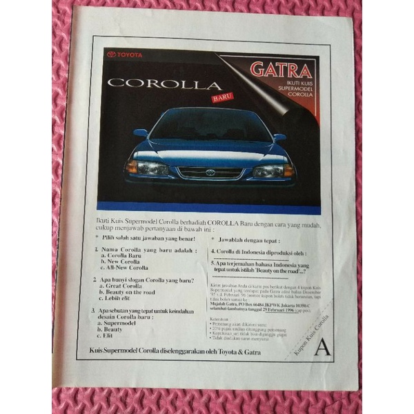 Iklan mobil Toyota Corolla jadul Copotan Majalah lawas