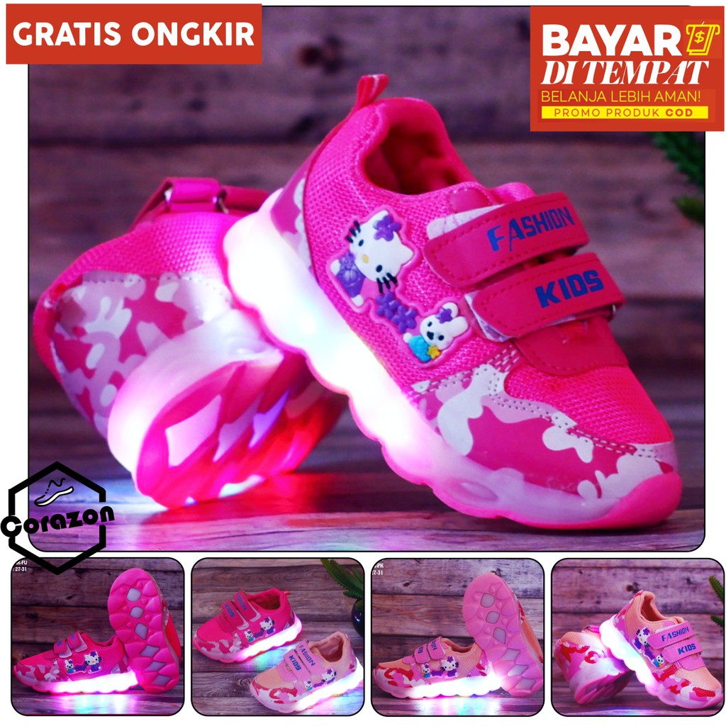 Sepatu sneaker hello kitty anak perempuan dengan lampu led menyala - terlucu