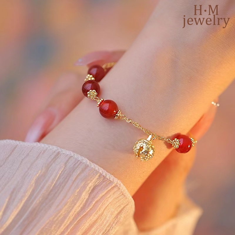 Gelang Tangan Manik-Manik Batu Agate Merah Retro Mewah Untuk Wanita