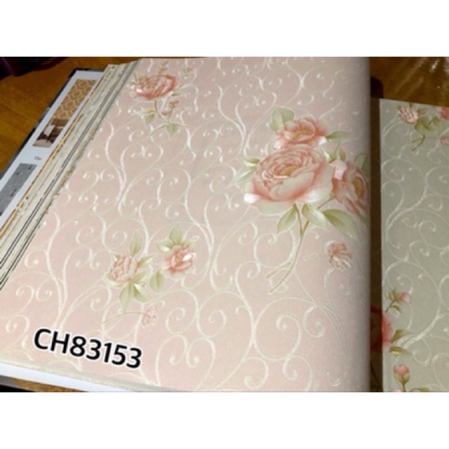 Wallpaper Dinding Premium Bunga Shabby Pink Ungu Ulir