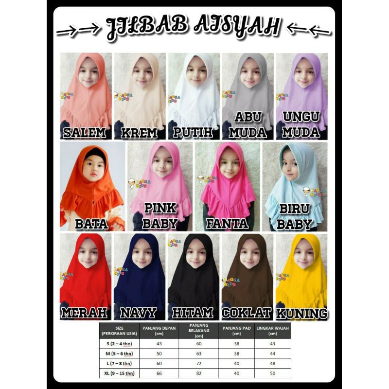 Jilbab Anak Aisyah Rempel Warna Polos Rangga Kids