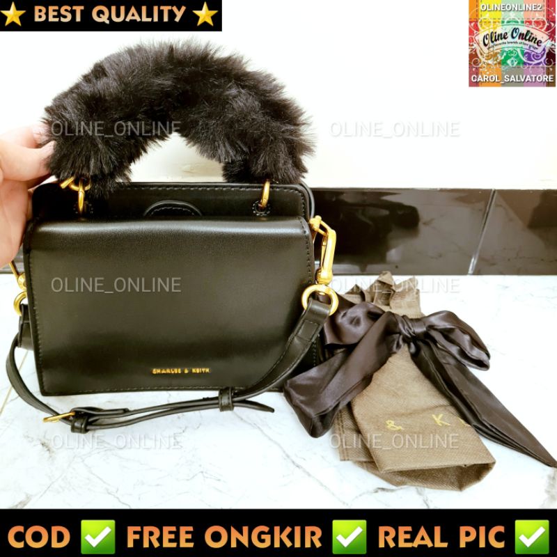 Tas giftset fur handle bulu bulu pesta casual two compartment dengan tali panjang long strap bag gb gs with box kado hadiah mewah wanita pacar jinjing top handle ck cnk c&amp;k