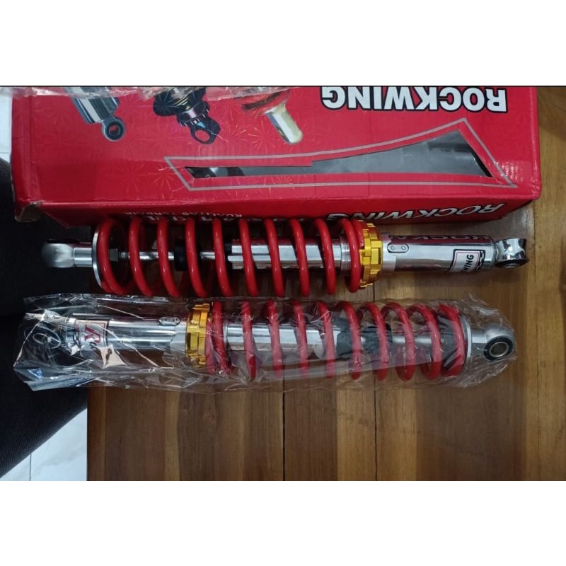 SOK BELAKANG MOTOR VARIASI UNTUK KERETA BEBEK JUPITER / F1ZR/ SUPRA / VEGA / RXKING DLL WARNA MERAH DAN PUTIH ROCKWING-3