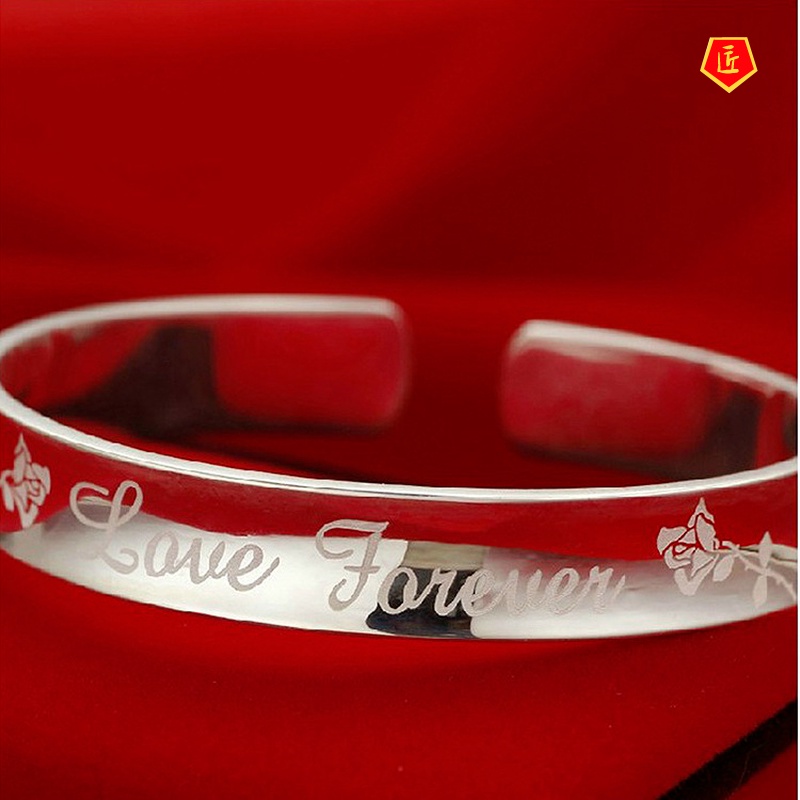 [Ready Stock]Women's Fashion Retro Rose Pattern Silver Bracelet