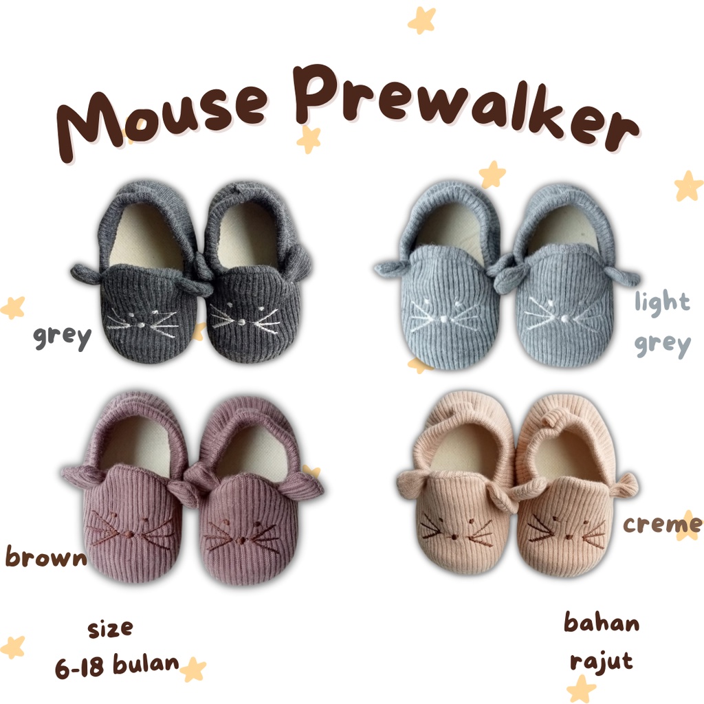 sepatu bayi anak perempuan 0 12 18 bulan MOUSE prewalker anti slip prealker bayi baby anak unisex animal binatang sepatu bayi lucu