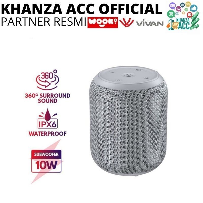 KHANZAACC Vivan VS12 Bluetooth Speaker Surround Sound 360° Waterproof IPX6 Hi-Fi TWS Micro SD AUX