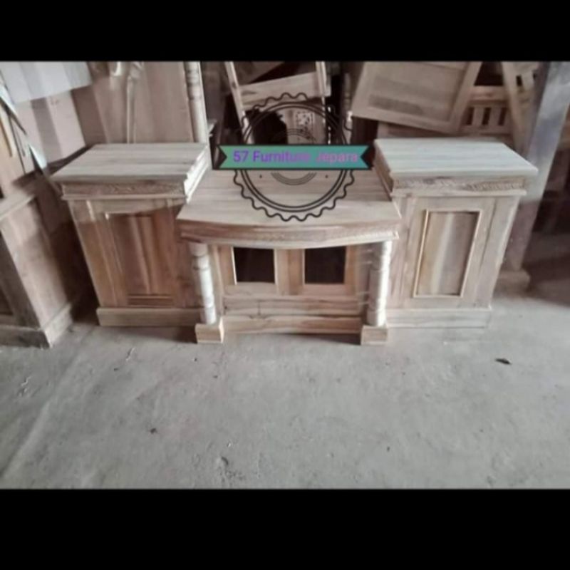 Meja TV kayu jati - Lemari pendek panjang ruang tamu kayu jati mentahan