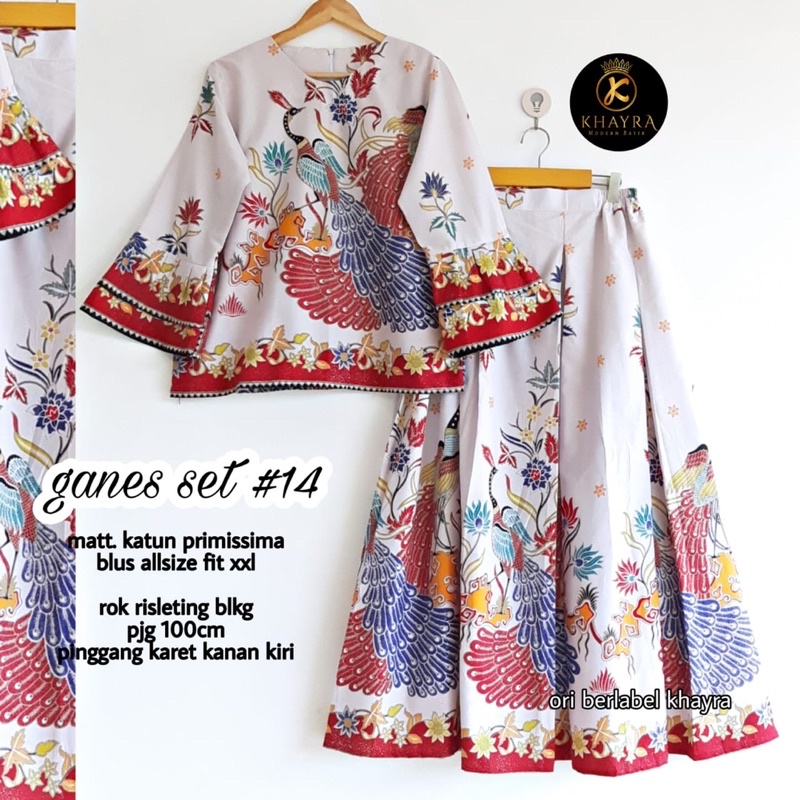 Setelan Batik Blus Lengan Panjang Model Terompet Rok Batik Model Ploi Batik Kerja Outfit Resmi Kanto