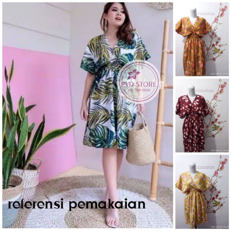 ( BISA COD ) SUPER JUMBO DRESS KUPU VANZA PENDEK MOTIF BUNGA BIG SIZE / DASTER TASYA RAYON BUSUI BAL