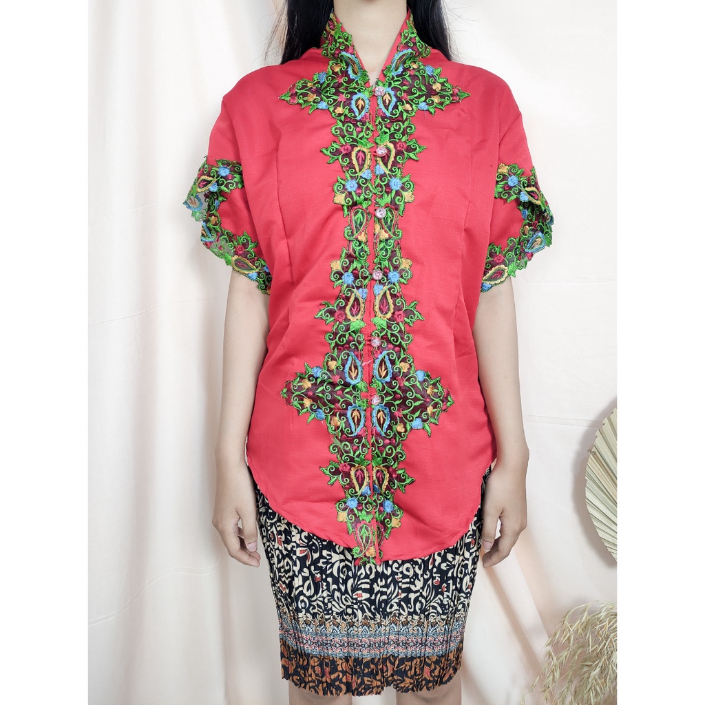 SB Collection Stelan Atasan Kebaya Verda Blouse Bordir Dan Rok Plisket Midi Jumbo Batik Wanita