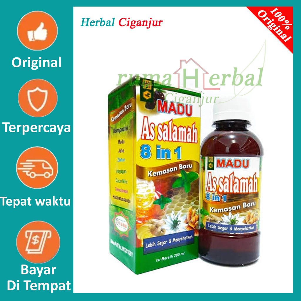 Madu AsSalamah 8 in 1 batuk, flu, demam, stamina kemasa terbaru isi 280 gr